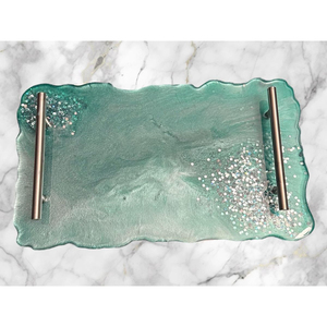 Vintage Geode <b>Epoxy</b> Resin Serving Tray with Metal Handles Wholesale Pink Gold Foil Agate Vanity Platter For <b>Coffee</b> <b>Table</b> Home - Product Image 2