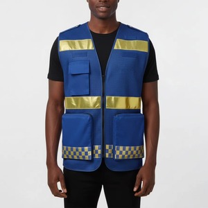 Gilet de travail réfléchissant bleu pour homme avec poches, en polyester respirant, fermeture éclair, vêtement d'extérieur décontracté pour l'été - Product Image 1