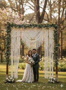 Bohemian Macrame Eco-Friendly Handmade Washable Wedding Arch Outdoor Entryway Hanging Backdrop Tassels Greenery Decor Rectangle - Product Image 4