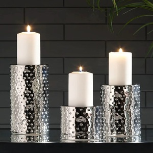 Set of 2 Romantic <b>Hammered</b> Steel Candle Pillars for Christmas for Dining Parties Weddings Birthdays Bars - Product Image 1