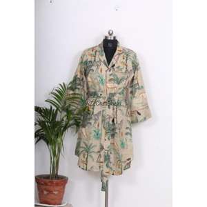 ชุดเดรสผู้หญิงผ้าฝ้าย 100% ระบายอากาศได้ดี เป็นมิตรกับสิ่งแวดล้อม ลายพิมพ์บล็อกดอกไม้ สำหรับงานกลางคืน/งานทางการ แขน 3/4 คอวี แต่งรูระบายอากาศ - Product Image 5