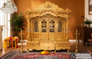 หิ้งบูชาไม้สักสไตล์อินเดียใต้ สำหรับห้องบูชา งานแฮนด์เมด สีน้ำตาลแบบอิสกคอน  หิ้งบูชาสั่งทำพิเศษสำหรับบ้าน  ส่งตรงถึงสหราชอาณาจักร - Product Image 5