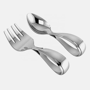 Cuchara y tenedor de diseño Simple para servir ensaladas, Plata pulida con mango hueco de pliegue completo grueso, juego de cubiertos de acero inoxidable para servir - Product Image 1