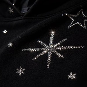 Men's Black Regular Fit Hoodie <b>Glitter</b> Star Print 100% Cotton French Terry Winter Casual Sweatshirt - Product Image 4