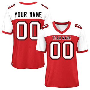 Custom American Football Jersey Red White V-Neck Short Sleeve Sublimated Print Moisture Wicking Unisex Adult Mesh Polyester - Product Image 1
