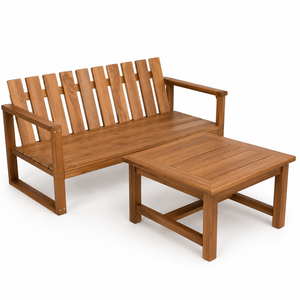 Sofá de Dos Plazas Moderno de Madera de Teca Sólida para Exteriores con Mesa de Centro, Muebles de Jardín de Lujo para Patio, Hotel, Resort, Villa - Product Image 1