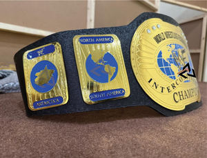 Cinturón de Campeonato de Lucha Libre Intercontinental W-W-F Ovalado Personalizado de 4 mm – Placas de Metal Chapadas en Oro y Correa de Cuero - Product Image 4