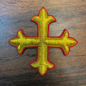 Patch brodé croix dorée avec bordure rouge, à coudre, style classique, applique pour vêtement - Product Image 2