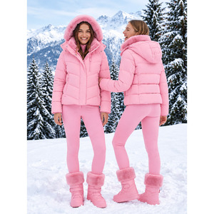 Ensemble de ski d'hiver personnalisé pour femme : Doudoune courte matelassée isolée avec col en fausse fourrure et leggings de ski ajustés - Product Image 5