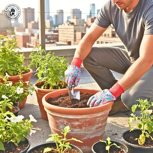 Gants de jardin en cuir imprimé flamant rose avec poignets tricotés, antidérapants, bouts de doigts texturés, imperméables et résistants aux coupures - Product Image 4