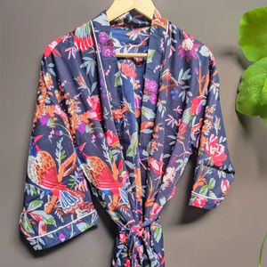 Bata Kimono con Estampado de Dibujos Animados para Mujer, de Algodón Suave y Transpirable, Camisón de Verano Hecho a Mano, ODM, Cuello en V, Cintura Elástica, Largo Completo/Hasta la Rodilla - Product Image 1