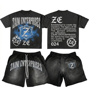 เสื้อยืดโอเวอร์ไซส์ ZAINI Men Premium 280 GSM ผ้าฝ้ายเฟรนช์เทอร์รี่ผสมโพลีเอสเตอร์ ชุดเซ็ตสีดำ พิมพ์ลายนูน ระบายอากาศได้ดี เหมาะสำหรับฤดูร้อน - Product Image 1
