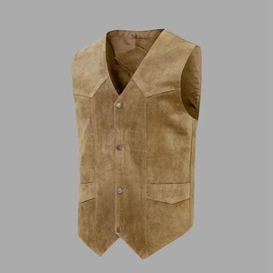 เสื้อกั๊กหนังกลับสีแทนสำหรับผู้ชาย - เสื้อกั๊กหนังคาวบอย - Product Image 1