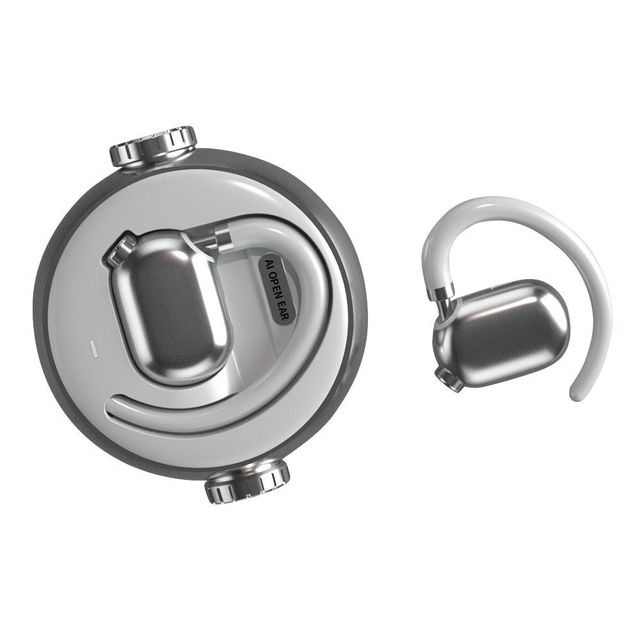 Open-Ear Wireless Earbuds with Metallic Finish Voice Control & Digital Battery Indicator