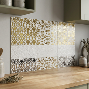 Living Room Decorative Third Fired Golden Silver Designer Digital Ceramic Glazed <b>Wall</b> Tiles for Luxury Interior Look - Product Image 4