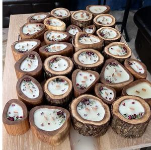 Ensemble de porte-bougies en bois rustique fait main, bois naturel, décoration d'intérieur - Product Image 6