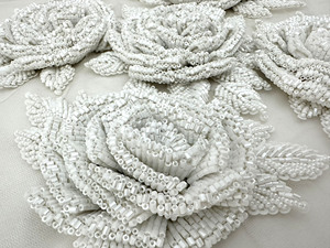 <b>White</b> 2027 New Luxury Heavy Beaded Full Design of rose flower made from patch <b>lace</b> for evening and bridal dress - Product Image 6