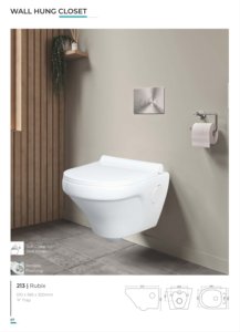 Inodoro de cerámica suspendido Rubix 510x365x320mm con sifón en P, sin borde, descarga sin rueda de flujo, taza alargada, accesorio de baño - Product Image 1