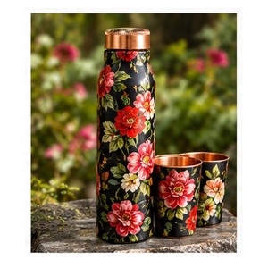 Botella de Agua de Cobre con Diseño de Ondas Orientales y Tapas de Cobre, Juego de Bebederos para Exteriores con Aislamiento de Doble Pared - Product Image 3