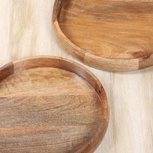 Rustic Wooden Round Tray Reusable Serving <b>Platter</b> Natural Wood Finish Multi-Purpose Tableware - Product Image 2