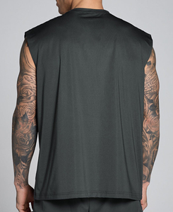 Débardeur sans manches noir sans couture pour homme, col rond, tricoté uni, respirant, en polyester, style streetwear, usage décontracté, 180g, prix abordable - Product Image 2