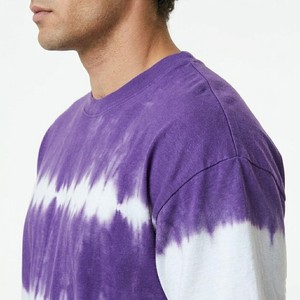 T-shirt décontracté pour homme, coupe oversize, tie-dye violet et blanc, col rond, manches courtes, en coton respirant, style streetwear, pour tous les jours - Product Image 4
