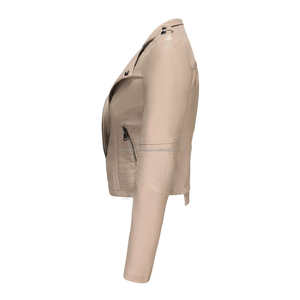 Chaqueta de cuero Beige para mujer Slim Fit Punk Moto Biker estilo con remache cuello de solapa cremallera asimétrica transpirable a un precio - Product Image 4