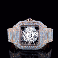 Montre en acier inoxydable de qualité supérieure, couleur noire, avec diamants en moissanite glacés, mouvement mécanique, résistance à l'eau 3 ATM, disponible pour