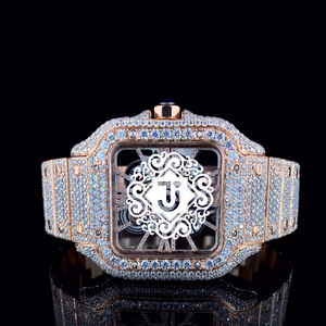 Montre en acier inoxydable de qualité supérieure, couleur noire, avec diamants en moissanite glacés, mouvement mécanique, résistance à l'eau 3 ATM, disponible pour - Product Image 1