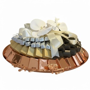 Plateau de service vintage en métal rose doré avec accent floral, design attrayant, vaisselle, plateau à chocolat, plateau de service pour bonbons - Product Image 1