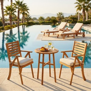Teak Outdoor Garden Chair Set with Cushion and <b>Table</b> for poolside and outdoor use - Product Image 1