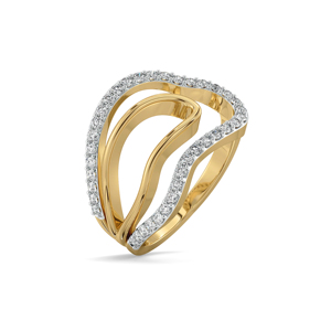 Luxury Yellow <b>Gold</b> <b>Cocktail</b> <b>Ring</b> With Round Brilliant Cut Diamonds Geometric Design Unisex Engagement <b>Ring</b> - Product Image 2