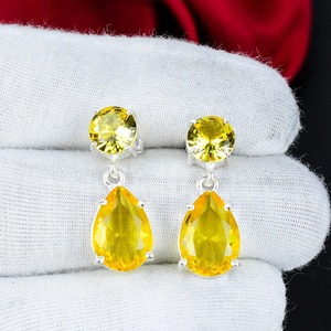 Citrine Gemstone Drop <b>Earrings</b> 925 Sterling <b>Silver</b> Handmade <b>Dangle</b> <b>Earrings</b> Pear Cut Boho Jewelry Wedding Anniversary Birthday - Product Image 1