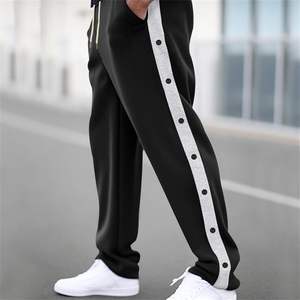 Pantalon de jogging pour homme en coton, respirant, coupe large, taille élastique, uni, décontracté - Product Image 1