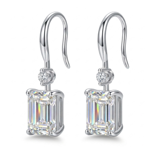 Pendientes de Moissanita con Corte Esmeralda, Chapados en Rodio, Joyería Clásica para Mujer, Regalo, Plata 925 con Engaste de Garra - Product Image 5