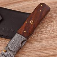 Couteau pliant multifonctionnel EDC en acier Damas fait main, avec système de verrouillage Liner Lock, manche en bois de rose, qualité industrielle, pour l'extérieur