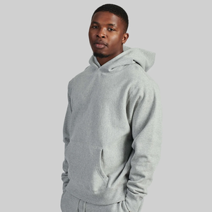 Custom <b>Mens</b> <b>Grey</b> Cotton Fleece Pullover Hoodie Regular Fit Kangaroo Pocket Premium Blank Casual Streetwear <b>Sweatshirt</b> - Product Image 3