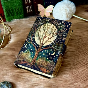 400 Page Printed Leather Grimoire Tree Life Spell <b>Book</b> <b>Shadows</b> Celestial Blank Journal 7x5 Inch Vintage Witchcraft Gift Him Her - Product Image 3