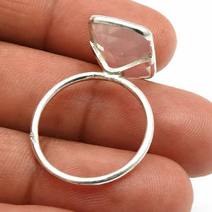 Hot Selling Classic Fine Jewelry 925 Sterling <b>Silver</b> <b>Ring</b> Faceted <b>Emerald</b> Shaped Rose Quartz Gemstone Wholesale Bohemian <b>Ring</b> - Product Image 3