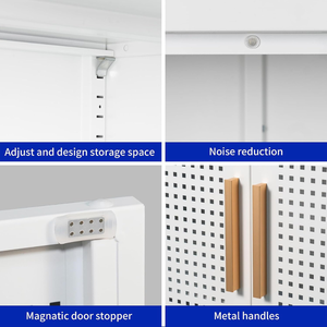 Mueble Buffet Moderno de Metal con 2 Puertas de Malla, Independiente, para Sala de Estar o Cocina, Color Blanco - Product Image 3