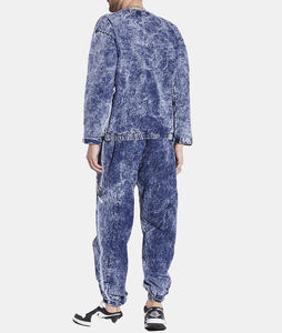 ชุดเซ็ตเสื้อฮู้ดพิมพ์ลายฟอกสีฟ้าพร้อมกางเกงจ็อกเกอร์ขายส่ง ชุดวอร์มโพลีเอสเตอร์แบบยูนิเซ็กซ์ กางเกงจ็อกเกอร์และเสื้อแจ็คเก็ตกันลมสีพื้น - Product Image 2