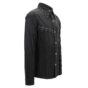 Custom Punk Style <b>Men's</b> Long Sleeve Shirt Asymmetric Metal Chain Wrapped Gothic Slim Fit Black Cotton 2026 - Product Image 2