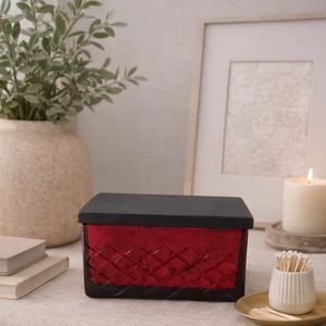 ภาชนะใส่เทียนและโคมไฟแก้วเมอร์คิวรี่สีแดงเงินแบบกำหนดเองพร้อมฝาไม้มะม่วงสำหรับตกแต่งบ้านในช่วงเทศกาลคริสต์มาส - Product Image 4