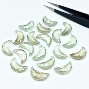 Pierre précieuse naturelle de prasiolite facettée en forme de croissant de lune pour la création de bijoux, perles de briolette en améthyste verte sculptées à la main, 16 mm - Product Image 2