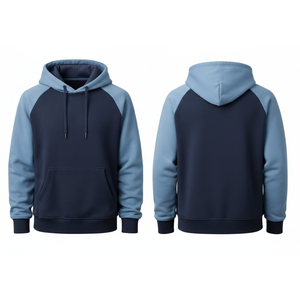Sudadera con capucha para hombre de diseño superior, de dos tonos, con mangas raglán, en contraste azul marino y azul acero, de alta calidad, estilo urbano. - Product Image 3