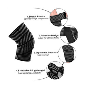Manchon de genou rayé élastique pour homme, avec logo personnalisé imprimé, pour le fitness, motif noir et blanc - Product Image 2