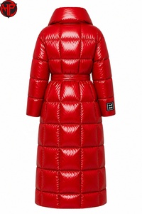 Doudoune longue matelassée effet brillant pour femme, manteau d'hiver thermique ceinturé, vêtement d'extérieur imperméable avec logo personnalisé - Product Image 2