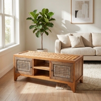Meuble TV en rotin, armoire en osier, console multimédia minimaliste antique, unité de rangement pour salon, style bohème, pour téléviseurs