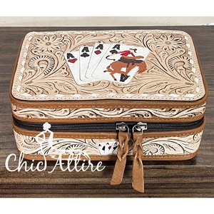Boîte à bijoux tendance en cuir véritable gravé à la main, motif floral, cadeau idéal pour cowgirl, étui de voyage fait main - Product Image 1