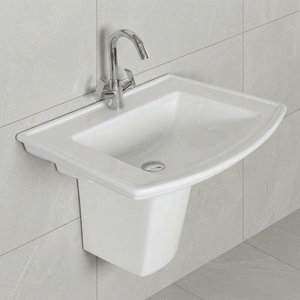 Lavabo semi-pied en céramique pour salle de bain, produit sanitaire à prix abordable, lavabo semi-encastré - Product Image 5